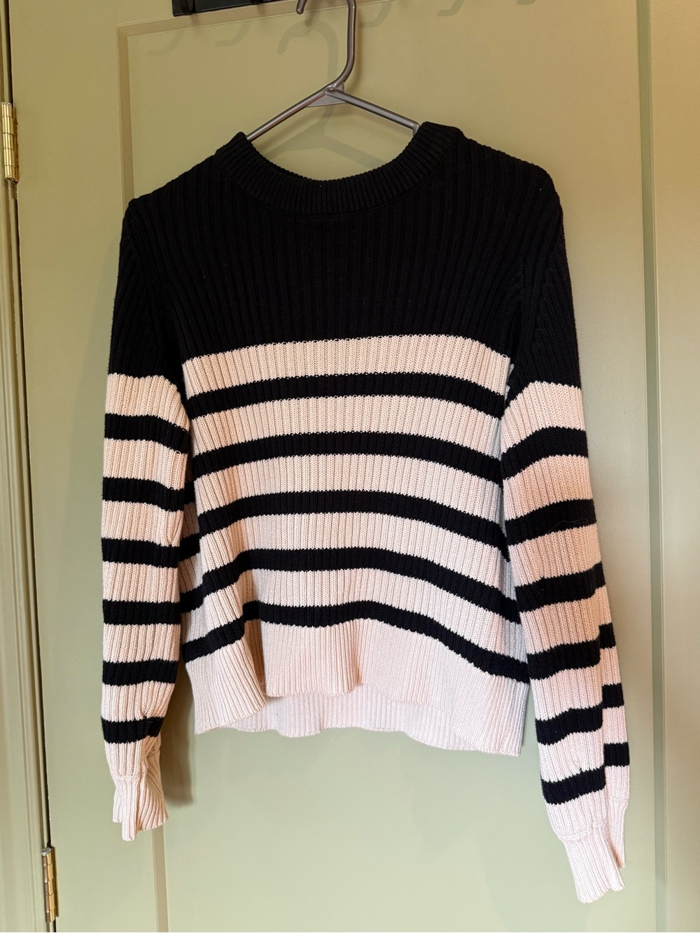 Cotton Striped Crewneck Sweater in Black and Cream